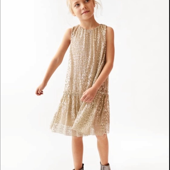 Zara Other - Zara Kids Collection Gold Animal Print Glittery Sleeveless Dress